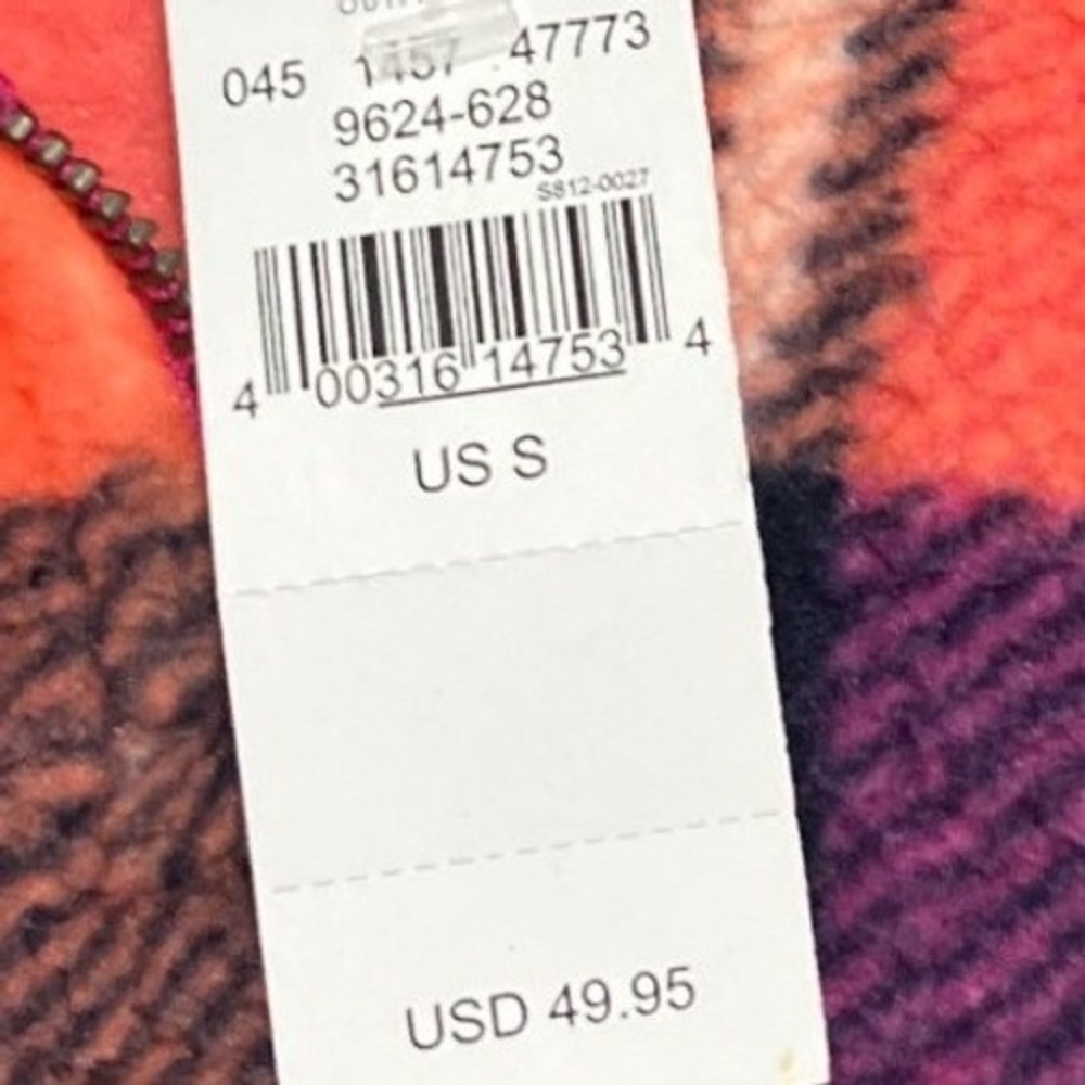 NEW American Eagle Plaid Fleece Cropped Pullover Sweatshirt S Pink Orange NWT - Picture 3 of 8